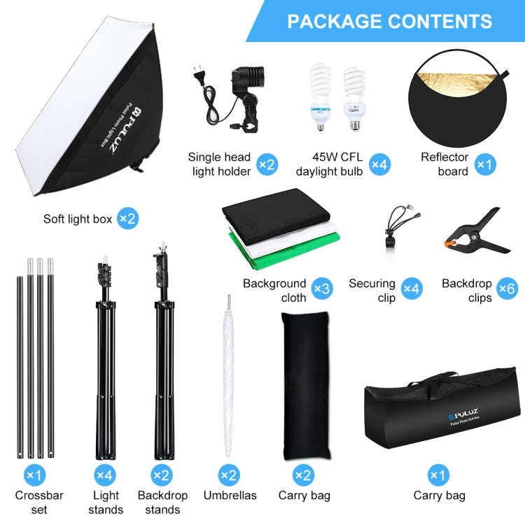 PULUZ LED Light Studio Softbox Photography Kit with Background & Reflective & Tripod Mount & Sand...