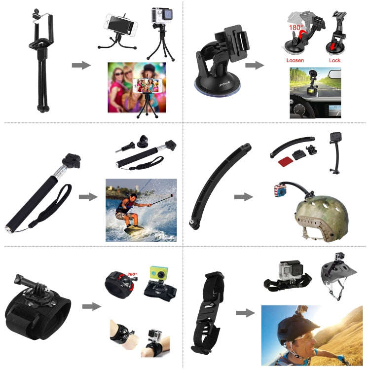 PULUZ 50 in 1 Accessories Total Ultimate Combo Kits with EVA Case (Chest Strap + Suction Cup Moun...