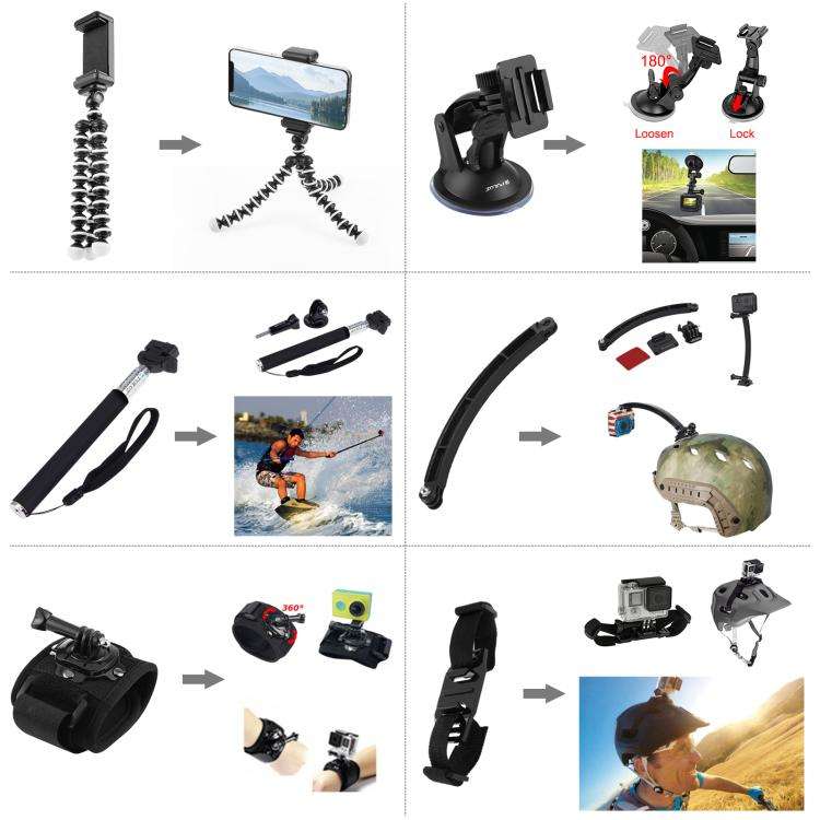 PULUZ 50 in 1 Accessories Total Ultimate Combo Kits with EVA Case (Chest Strap + Suction Cup Moun...