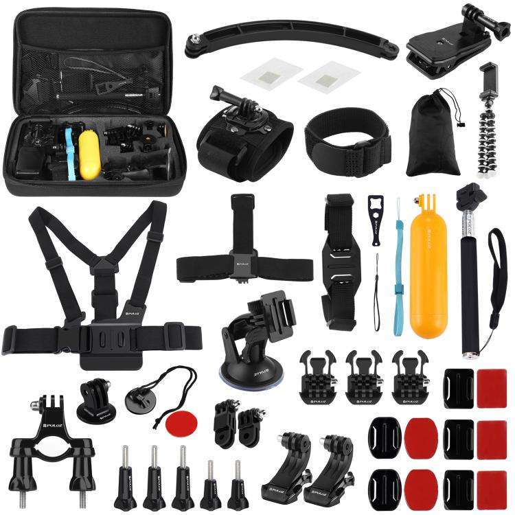 PULUZ 50 in 1 Accessories Total Ultimate Combo Kits with EVA Case (Chest Strap + Suction Cup Moun...