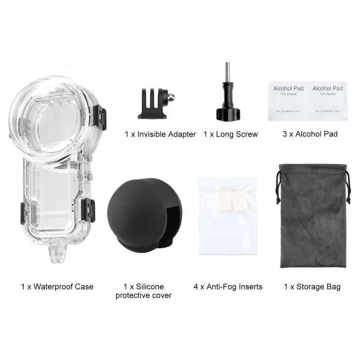 For Insta360 X5 PULUZ 60m Waterproof Sealed Diving Case with Silicone Lens Cover (Black)