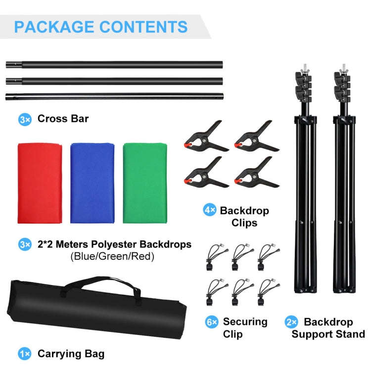 PULUZ 2x2m Photo Studio Background Support Stand Backdrop Crossbar Bracket Kit with Red / Blue / ...