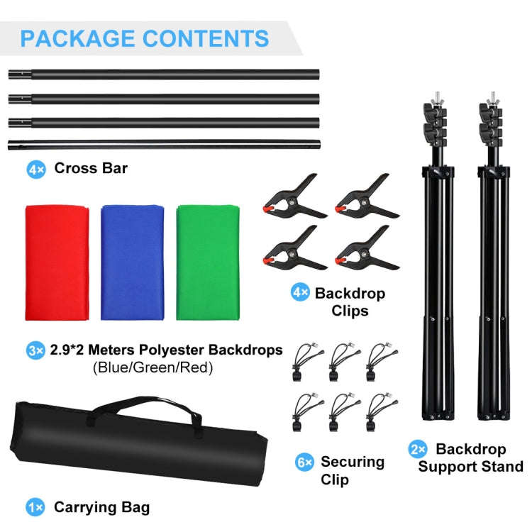PULUZ 2.9x2m Photo Studio Background Support Stand Backdrop Crossbar Bracket Kit with Red / Blue ...