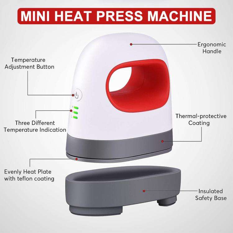 Multifunctional Mini Stamping Machine Clothes Cap Logo Heat Transfer, EU Plug (Red)