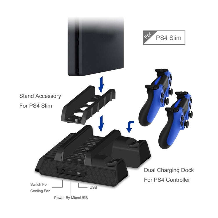 DOBE TP4-882 3 in 1 Game Console Cooling Fan + Game Storage Slots + Game Controller Charging Dock...