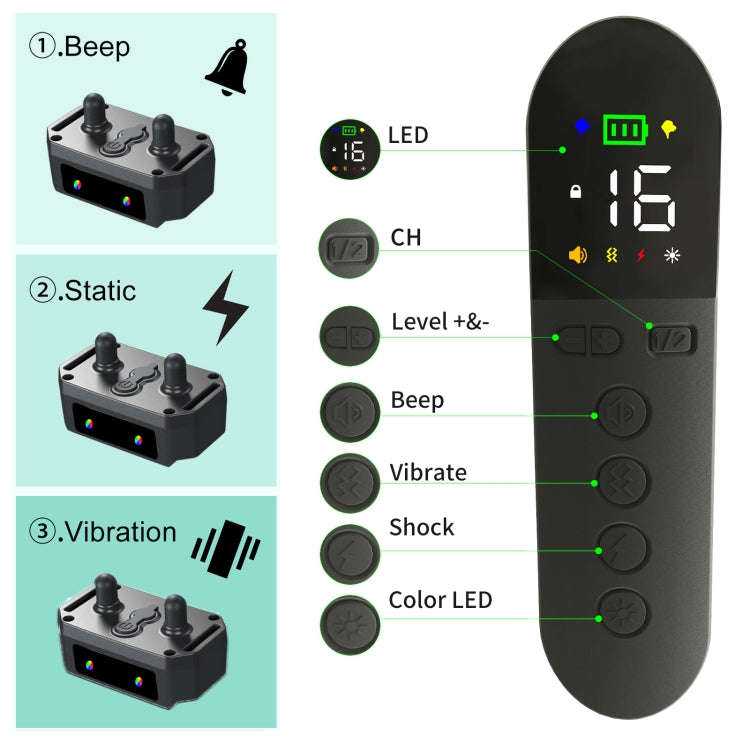 T15 Pet Training Electronic Collar Waterproof Vibration Shock Dog Trainer(Black)