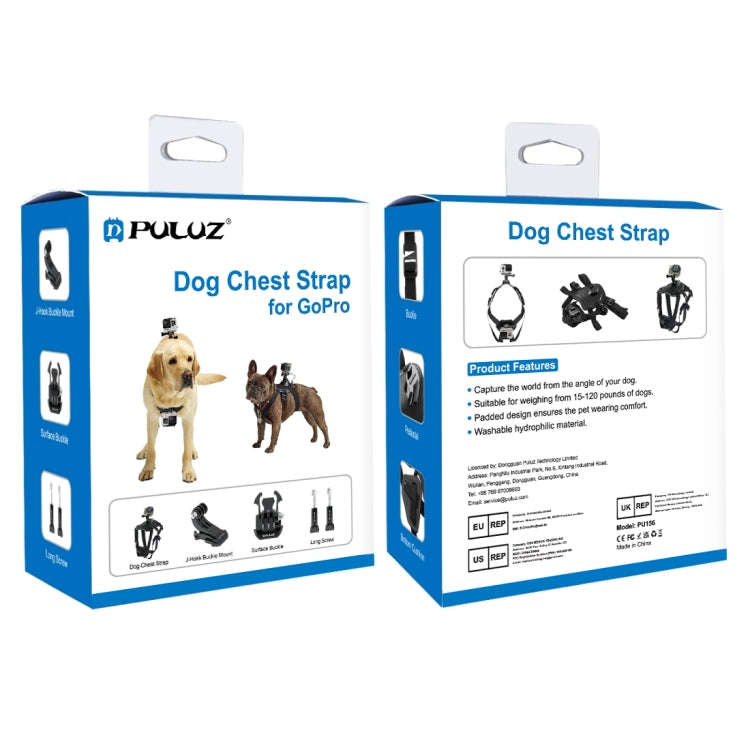 PULUZ Hound Dog Fetch Harness Adjustable Chest Strap Mount for GoPro, Insta360, DJI and Other Act...