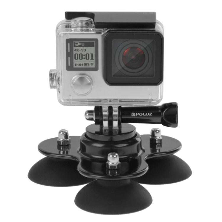 PULUZ Triangle Suction Cup Mount with Screw for GoPro, Insta360, DJI and Other Action Cameras(Black)