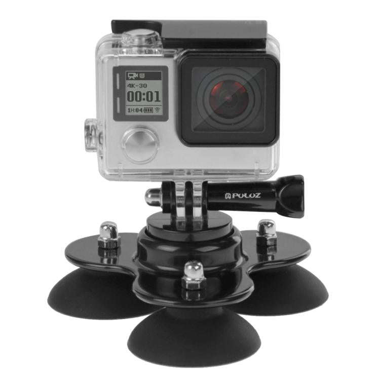 PULUZ Triangle Suction Cup Mount with Screw for GoPro, Insta360, DJI and Other Action Cameras(Black)