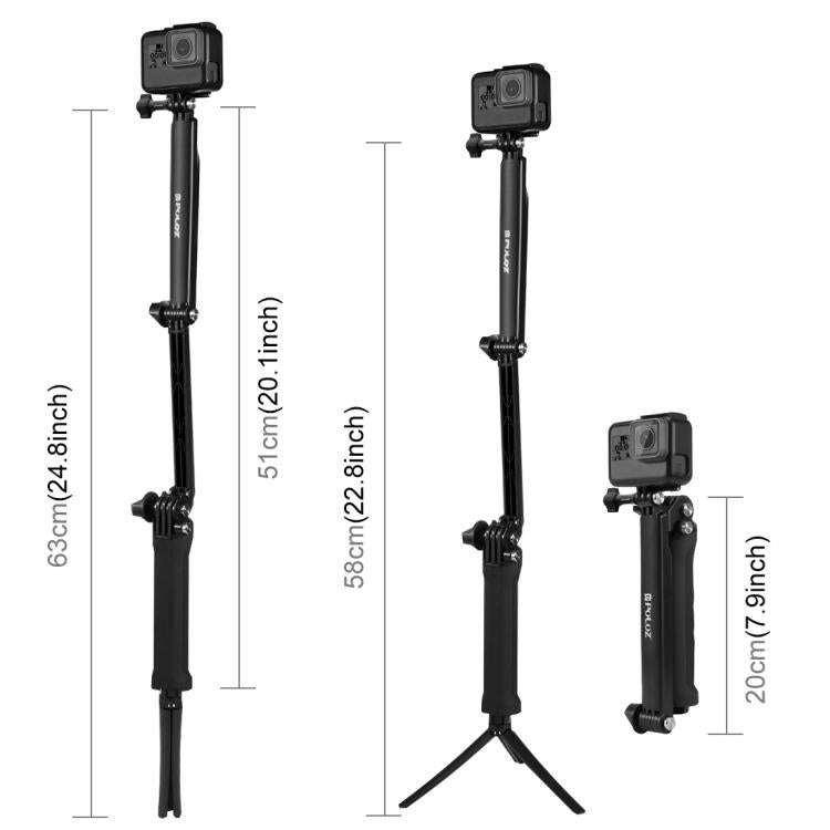 PULUZ 3-Way Grip Foldable Tripod Selfie-stick Extension Monopod for GoPro, Insta360 ONE R, DJI Os...