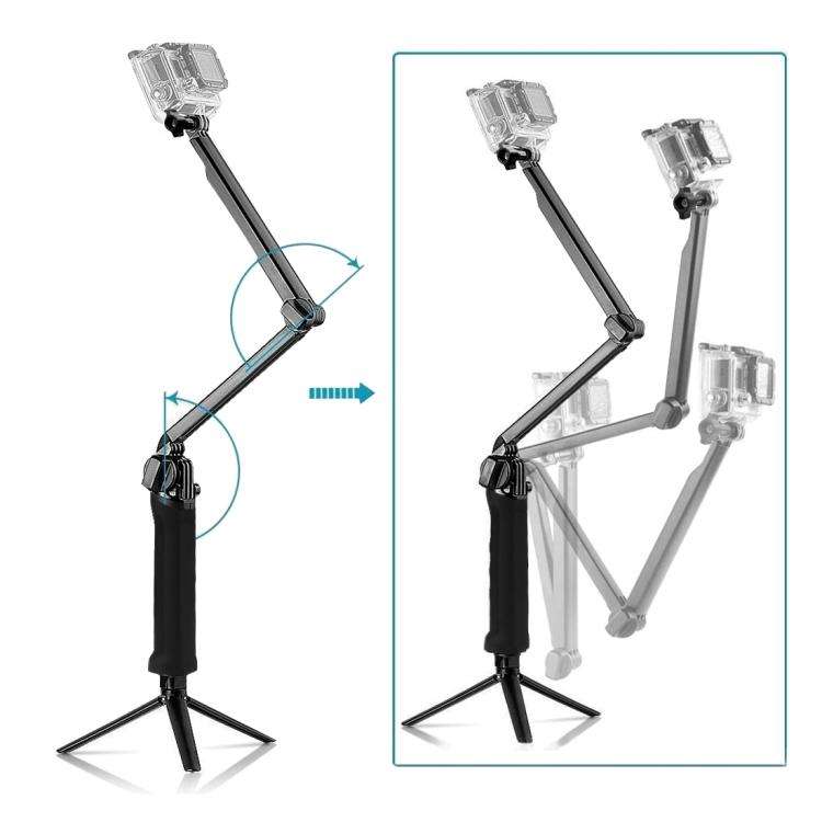 PULUZ 3-Way Grip Foldable Tripod Selfie-stick Extension Monopod for GoPro, Insta360 ONE R, DJI Os...