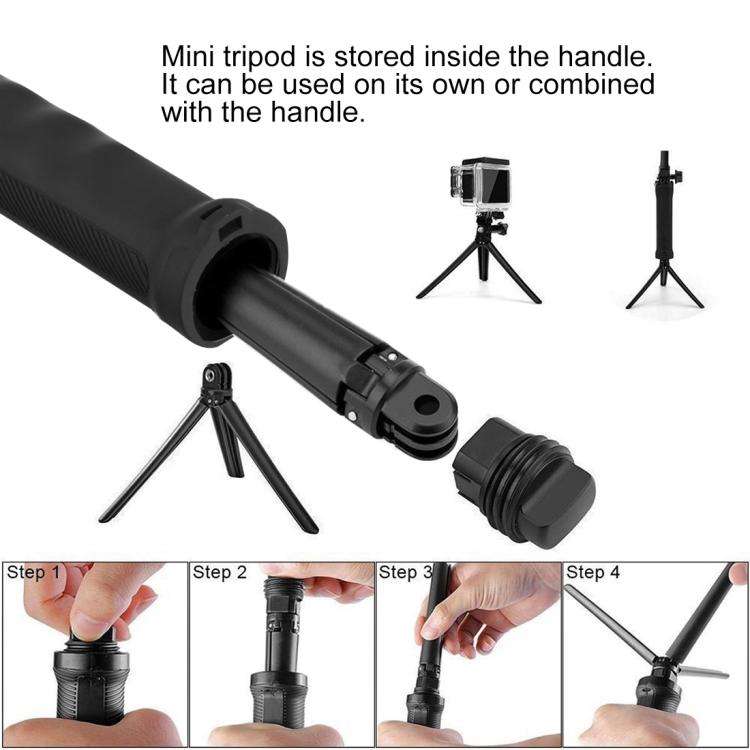 PULUZ 3-Way Grip Foldable Tripod Selfie-stick Extension Monopod for GoPro, Insta360 ONE R, DJI Os...