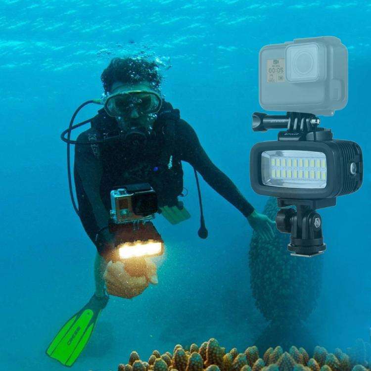 PULUZ 20 LEDs 40m Waterproof IPX8 Studio Light Video & Photo Light with Hot Shoe Base Adapter & Q...