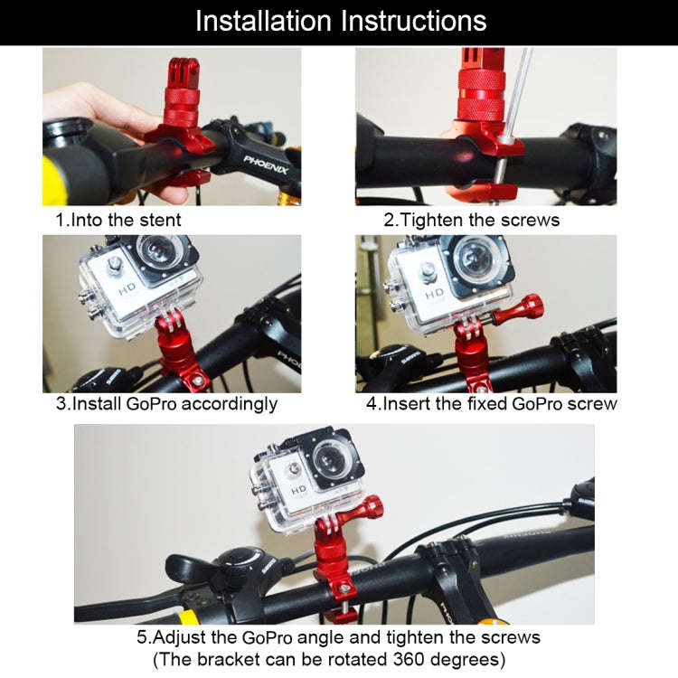 PULUZ 360 Degree Rotation Bike Aluminum Handlebar Adapter Mount with Screw for GoPro, Insta360, D...