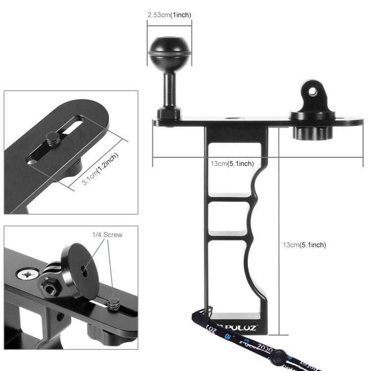 PULUZ CNC Aluminum Single Hand Diving Photography Bracket Handheld Holder, Compatible with DJI Os...