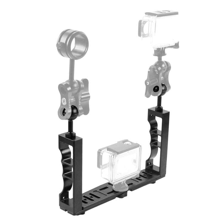 PULUZ Adjustable Diving Dual Hand-held CNC Aluminum Lamp Arm Holder for GoPro, Insta360, DJI and ...