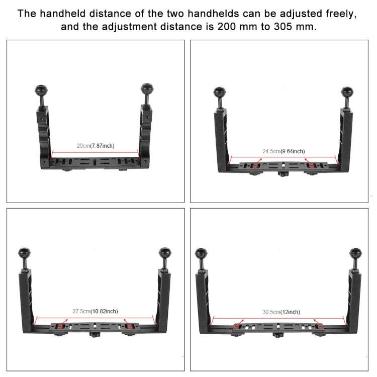 PULUZ Adjustable Diving Dual Hand-held CNC Aluminum Lamp Arm Holder for GoPro, Insta360, DJI and ...