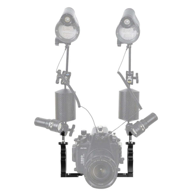 PULUZ Adjustable Diving Dual Hand-held CNC Aluminum Lamp Arm Holder for GoPro, Insta360, DJI and ...