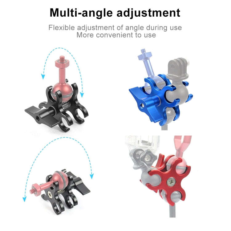 PULUZ Triple Ball Clamp Open Hole Diving Camera Bracket CNC Aluminum Spring Flashlight Clamp for ...