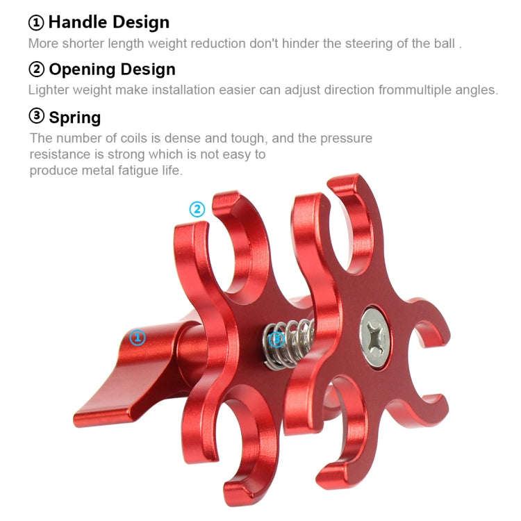 PULUZ Triple Ball Clamp Open Hole Diving Camera Bracket CNC Aluminum Spring Flashlight Clamp for ...