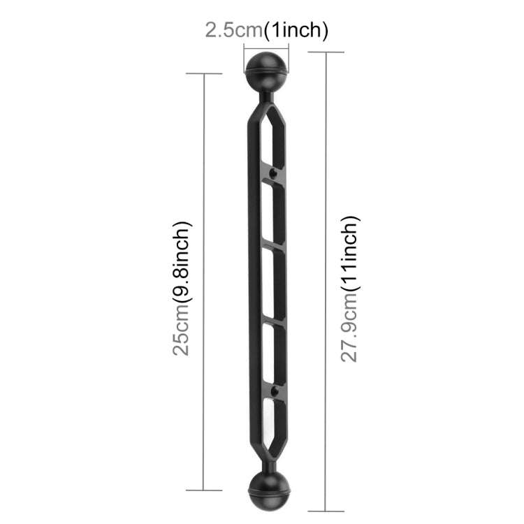 PULUZ 11.0 inch 27.9cm Aluminum Alloy Dual Balls Arm, Ball Diameter: 25mm(Black)