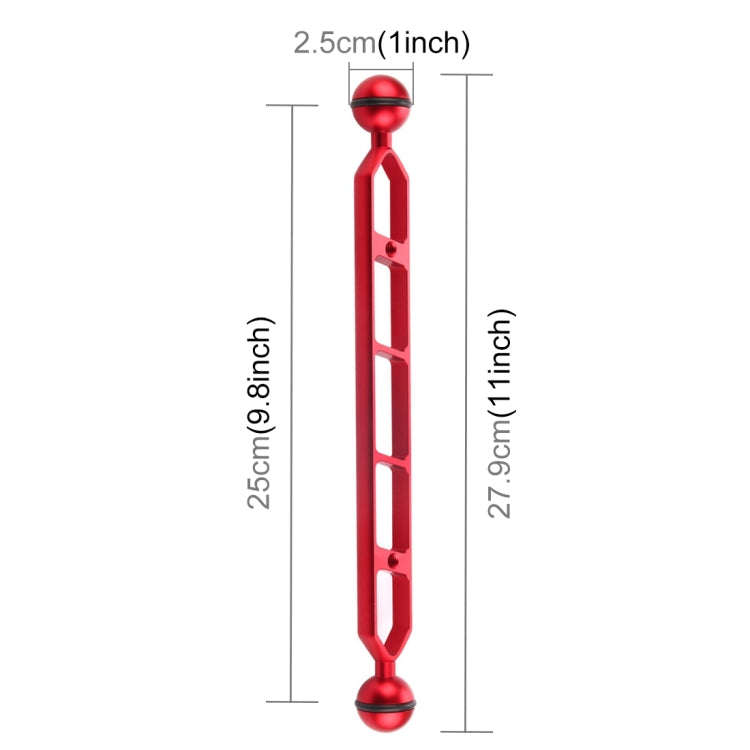 PULUZ 11.0 inch 27.9cm Aluminum Alloy Dual Balls Arm, Ball Diameter: 25mm(Red)