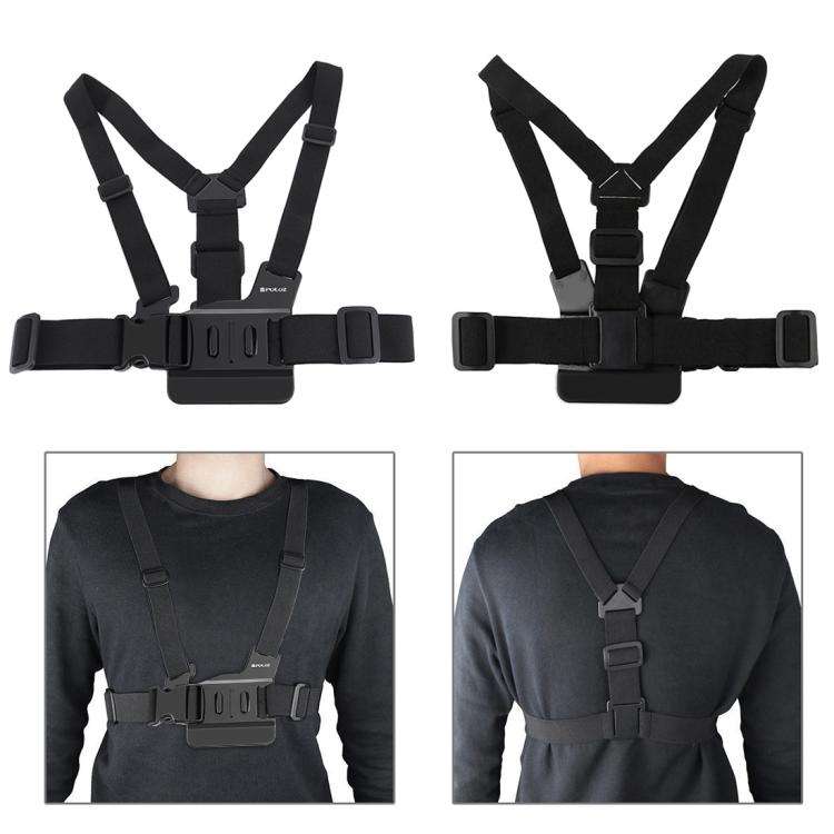PULUZ Adjustable Body Mount Belt Chest Strap with J Hook Mount & Long Screw for GoPro, Insta360, ...