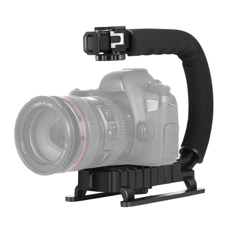 PULUZ U/C Shape 3-Head Cold Shoes Portable Handheld DV Bracket Stabilizer for All SLR Cameras and...