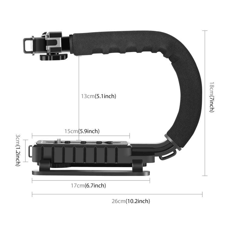 PULUZ U/C Shape 3-Head Cold Shoes Portable Handheld DV Bracket Stabilizer for All SLR Cameras and...