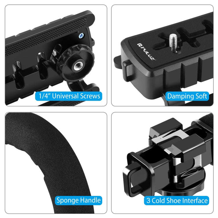 PULUZ U/C Shape 3-Head Cold Shoes Portable Handheld DV Bracket Stabilizer for All SLR Cameras and...