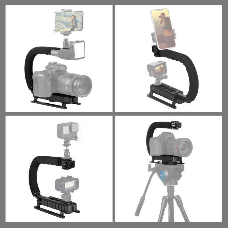 PULUZ U/C Shape 3-Head Cold Shoes Portable Handheld DV Bracket Stabilizer for All SLR Cameras and...
