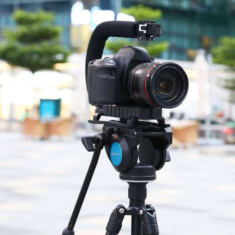 PULUZ U/C Shape 3-Head Cold Shoes Portable Handheld DV Bracket Stabilizer for All SLR Cameras and...