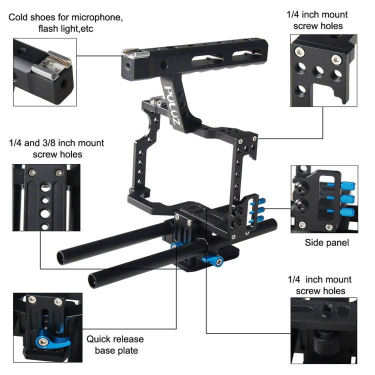 PULUZ Camera Cage Handle Stabilizer for Sony A7 & A7S & A7R, A7 II & A7R II & A7S II, A7R III & A...