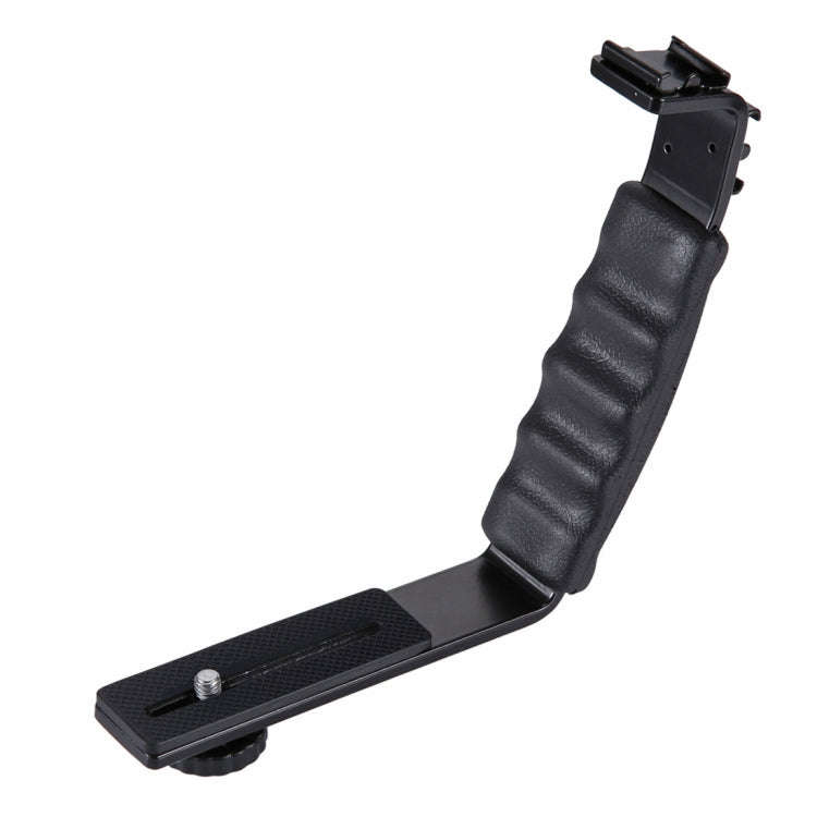 PULUZ L-Shape Bracket Handheld Grip Holder with Dual Side Cold Shoe Mounts for Video Light Flash,...
