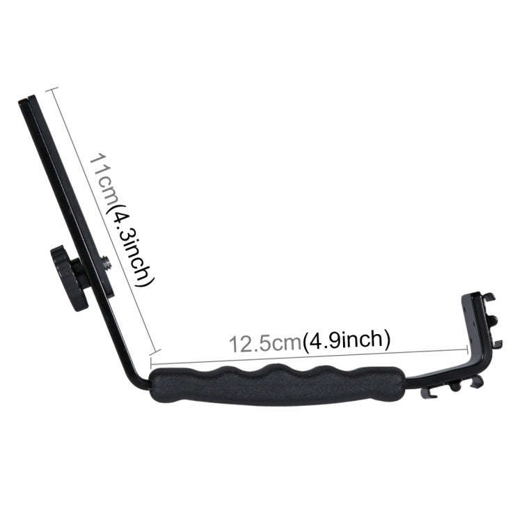 PULUZ L-Shape Bracket Handheld Grip Holder with Dual Side Cold Shoe Mounts for Video Light Flash,...