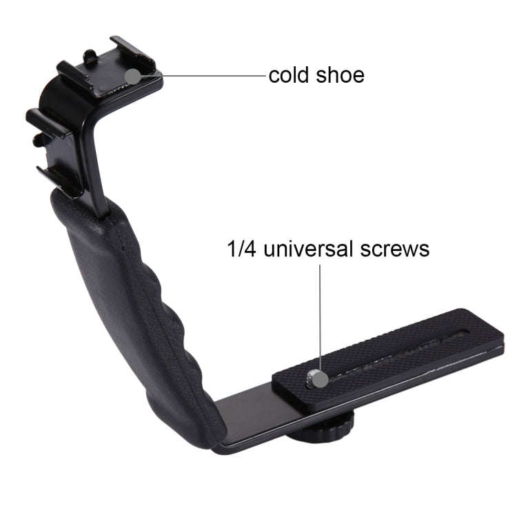 PULUZ L-Shape Bracket Handheld Grip Holder with Dual Side Cold Shoe Mounts for Video Light Flash,...