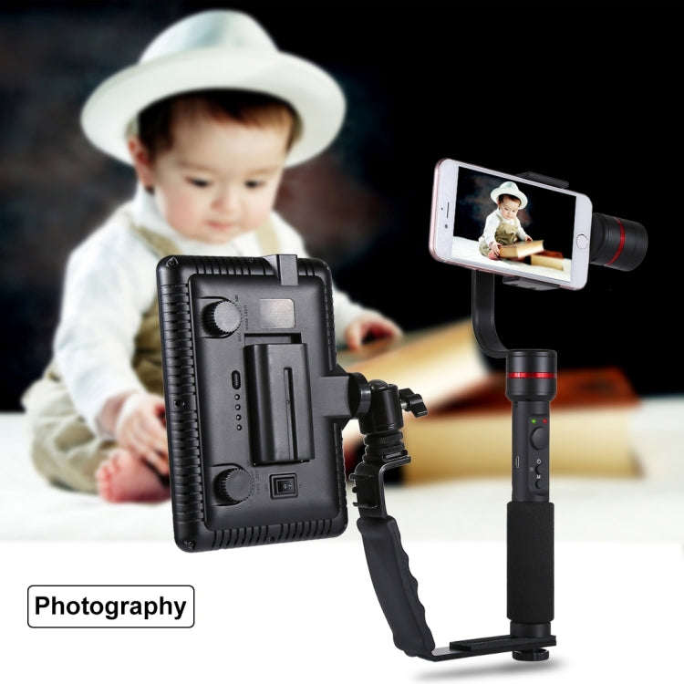 PULUZ L-Shape Bracket Handheld Grip Holder with Dual Side Cold Shoe Mounts for Video Light Flash,...