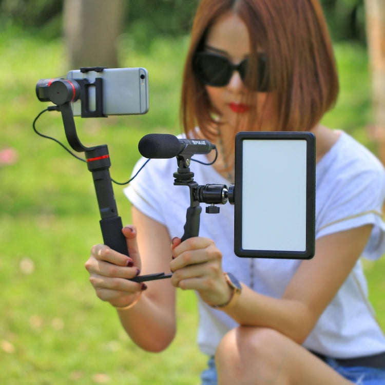 PULUZ L-Shape Bracket Handheld Grip Holder with Dual Side Cold Shoe Mounts for Video Light Flash,...