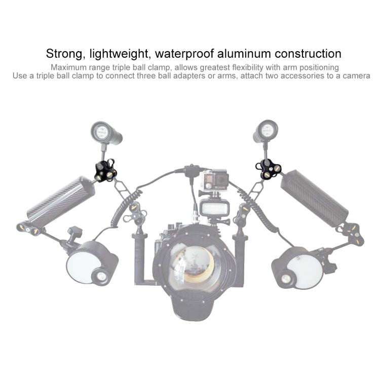 PULUZ Triple Ball Clamp Diving Camera Bracket Aluminum Spring Flashlight Clamp for Diving Underwa...