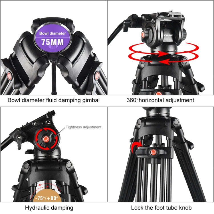 PULUZ Professional Heavy Duty Video Camcorder Aluminum Alloy Tripod with Fluid Drag Head for DSLR...