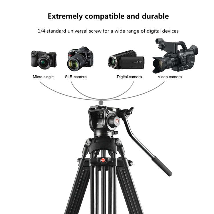 PULUZ Professional Heavy Duty Video Camcorder Aluminum Alloy Tripod with Fluid Drag Head for DSLR...