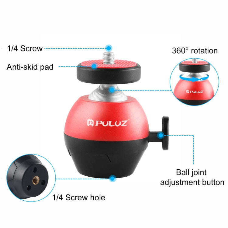 PULUZ 1/4 inch Screw Aluminum Alloy Ball Head ABS Tripod Adapter(Red)