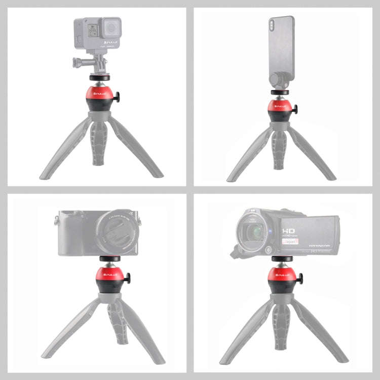 PULUZ 1/4 inch Screw Aluminum Alloy Ball Head ABS Tripod Adapter(Red)