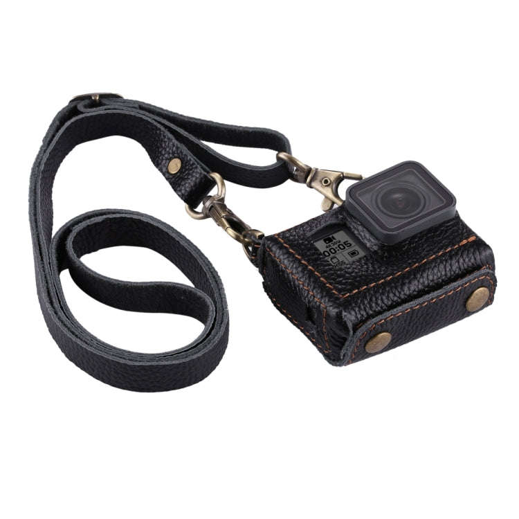 PULUZ for GoPro HERO7 Black /6 /5 Litchi Texture Genuine Leather Housing Case with Set Key Hole &...