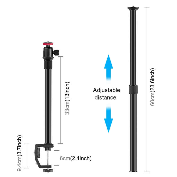 PULUZ C Clamp Mount Light Stand Extension Central Shaft Rod Monopod Holder Kits with Ball-Head, R...