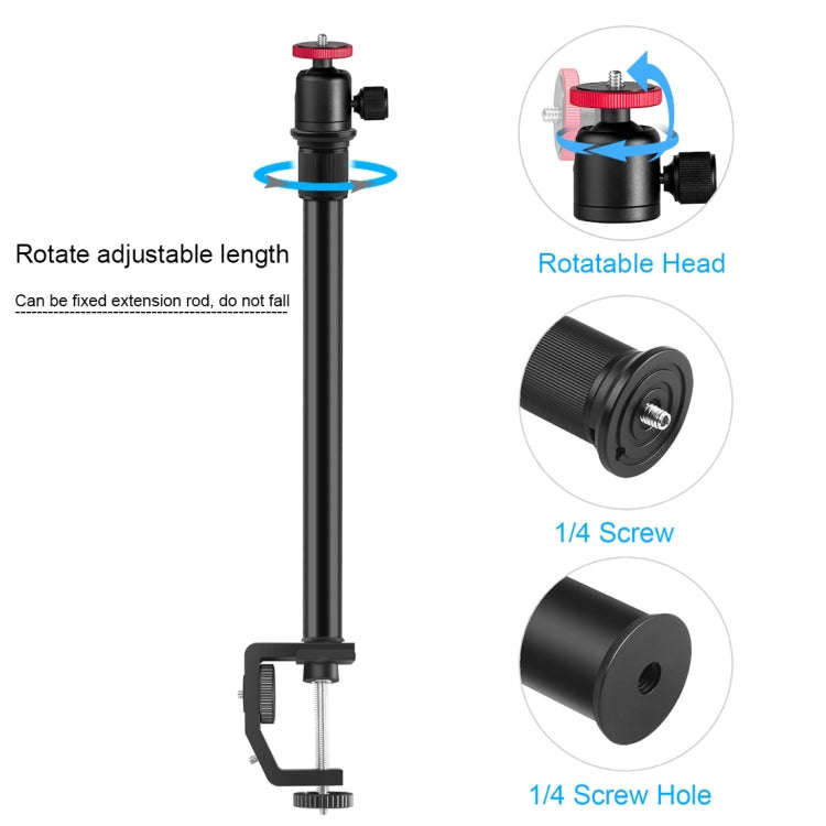 PULUZ C Clamp Mount Light Stand Extension Central Shaft Rod Monopod Holder Kits with Ball-Head, R...