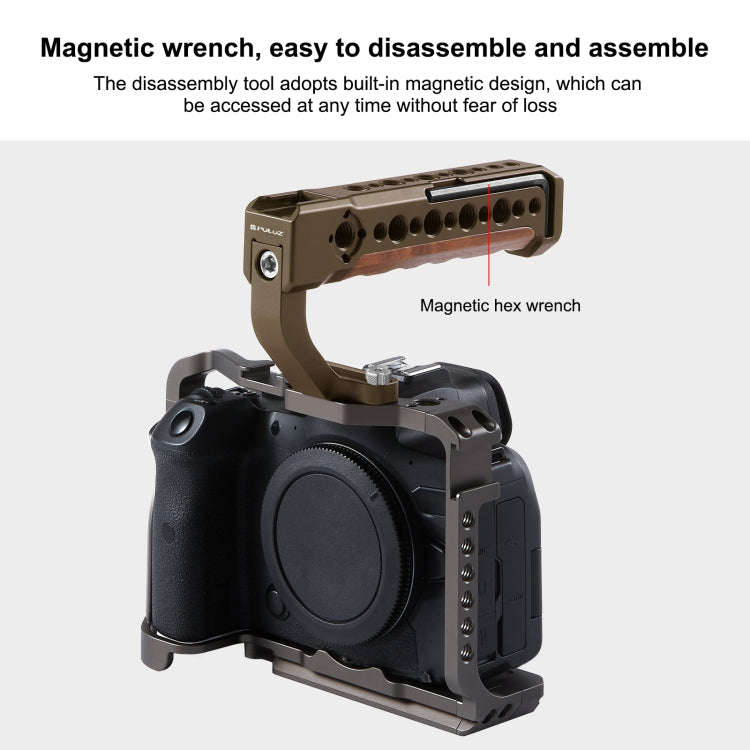 PULUZ Camera Wooden Top Handle with Cold Shoe Mount for Mirrorless Camera Cage Stabilizer(Bronze)