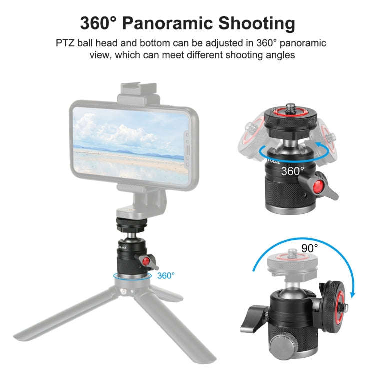 PULUZ Aluminum Alloy Ball Head Tripod Mount with Cold Shoe Base(Black)