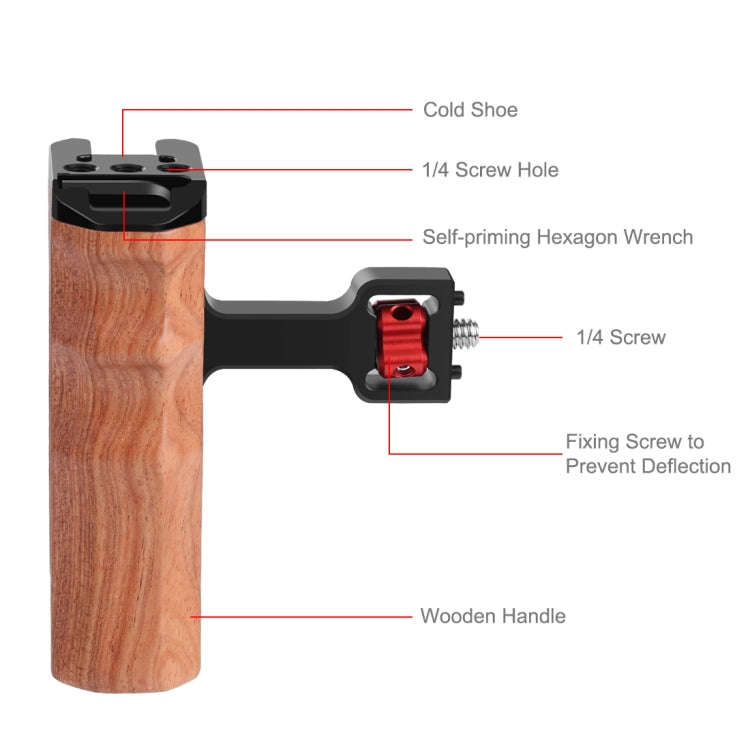 PULUZ 1/4 inch Screw Universal Camera Wooden Side Handle with Cold Shoe Mount for Camera Cage Sta...