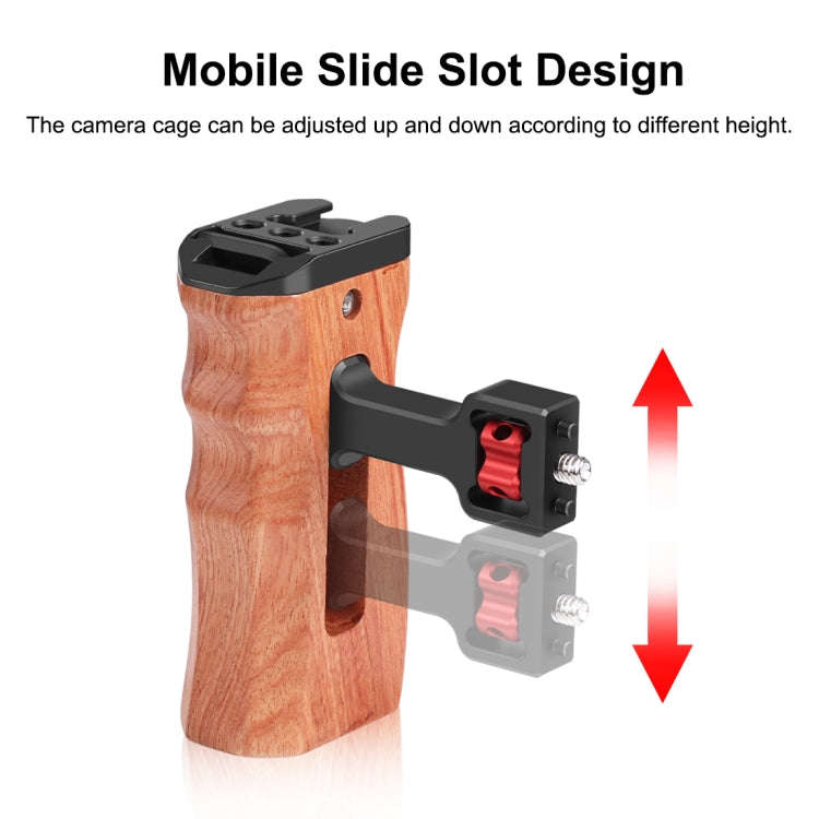 PULUZ 1/4 inch Screw Universal Camera Wooden Side Handle with Cold Shoe Mount for Camera Cage Sta...